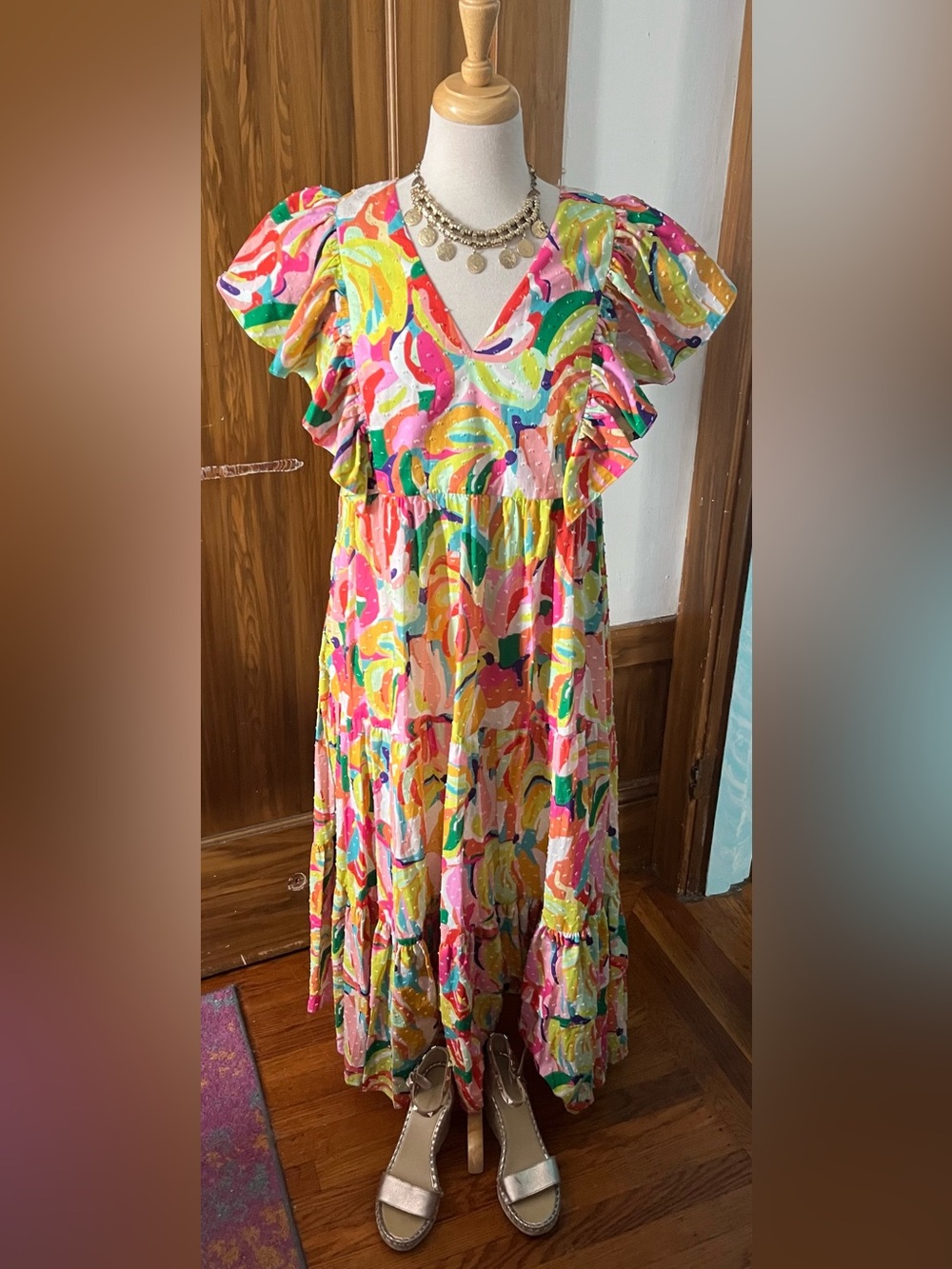 Vibrant colorful Ruffle Sleeved Dress - Maxi